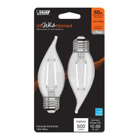 2-Pack 60W LED White Filament Flame Tip Light Bulbs BPEFC609