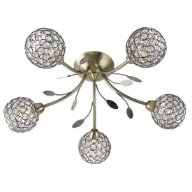 Bellis II 5 Light Semi-Flush Brass Ceiling Light