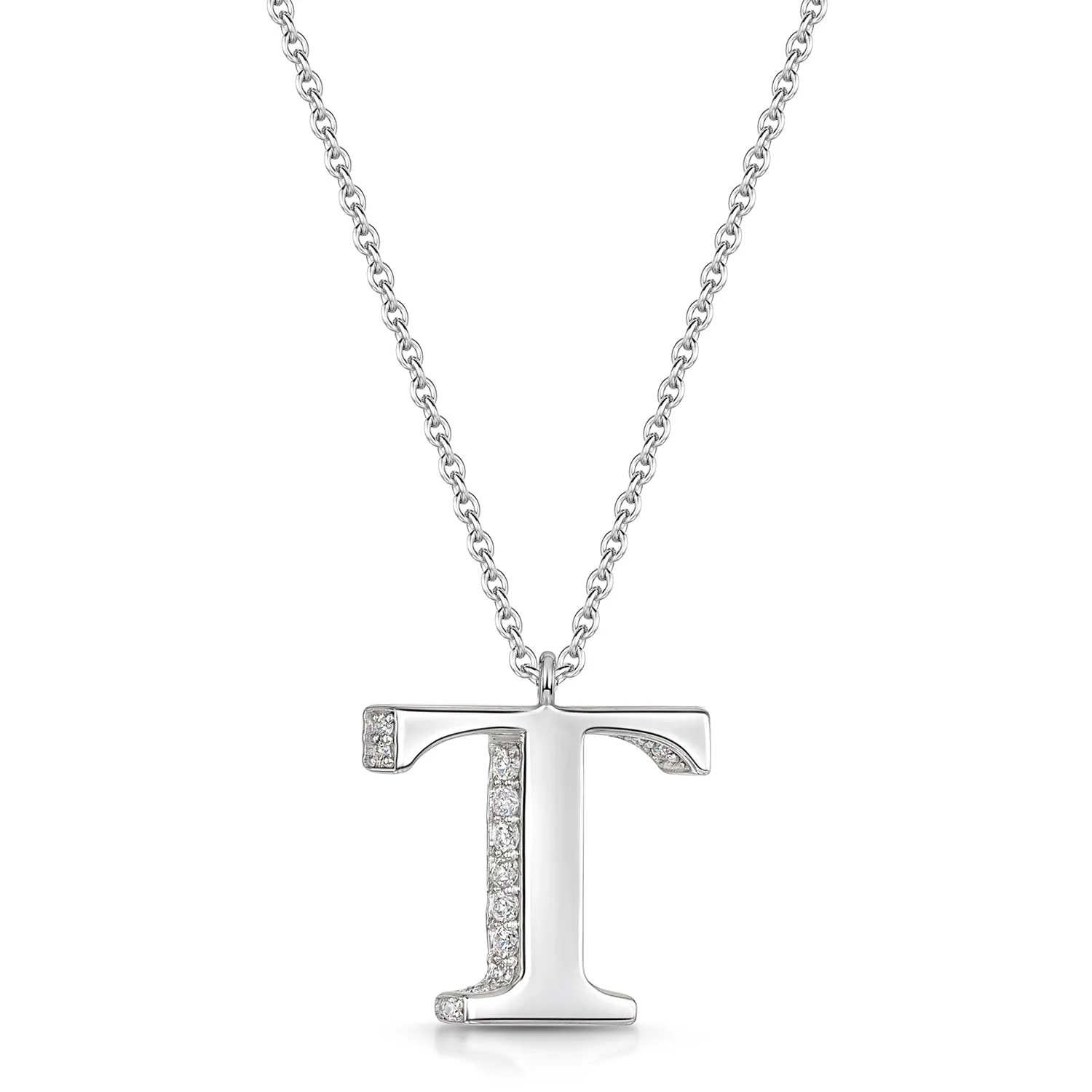 18ct White Gold Diamond Initial Pendant & Chain