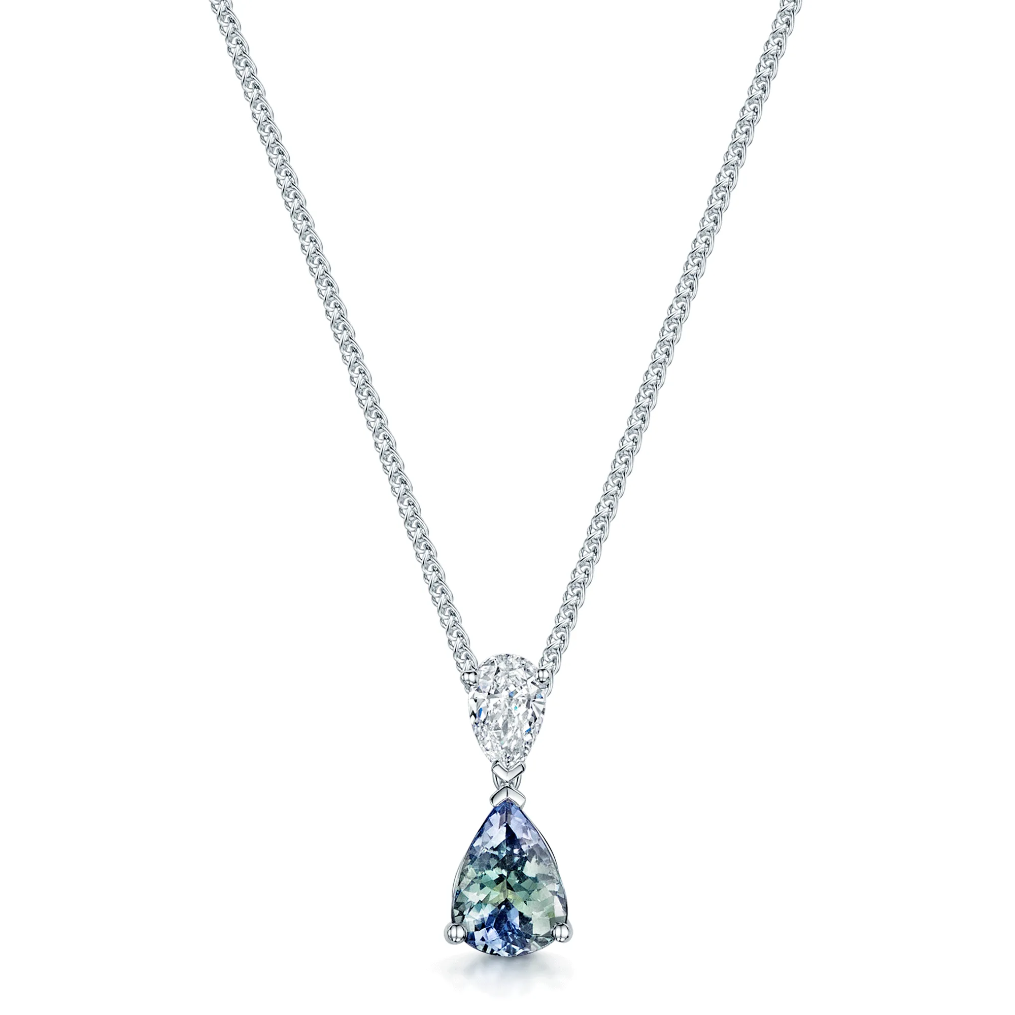 18ct White Gold Green Zoisite And Pear Shape Diamond Pendant