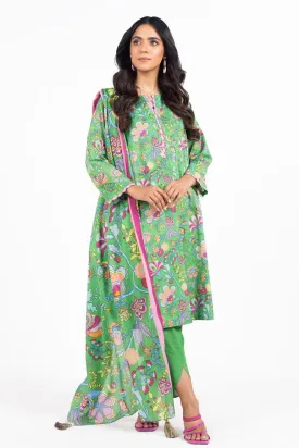 2 Pc Printed Lawn Suit With Silver Lawn Dupatta