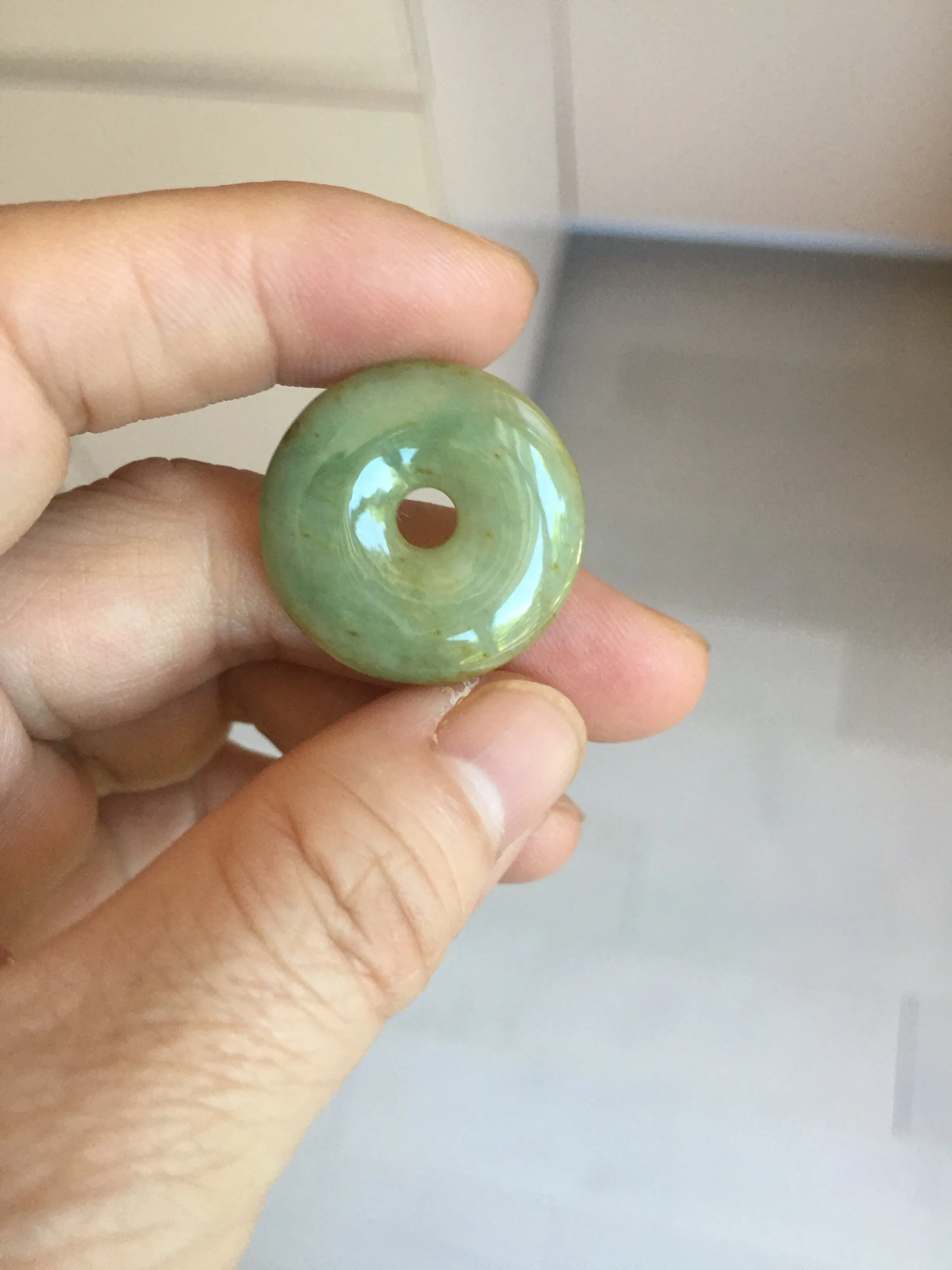 25mm 100% Natural light green/blue/gray/yellow jadeite Jade Safety Guardian Button(donut) Pendant AR101