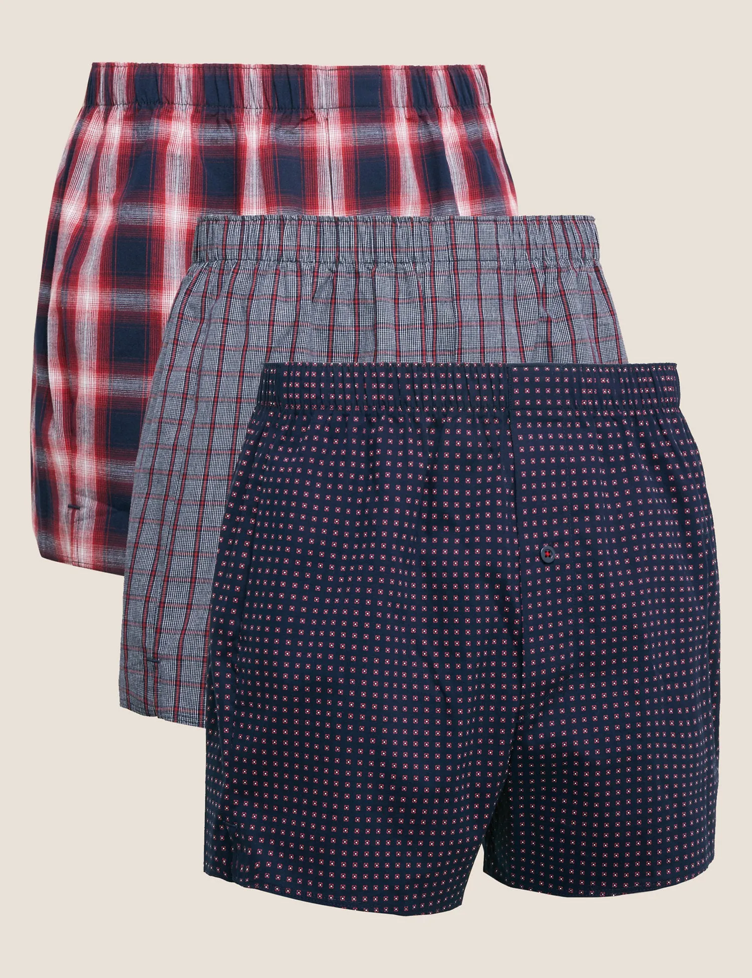 3pk Pure Cotton Checked Woven Boxers