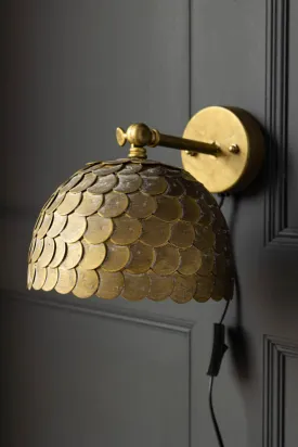 Antique Brass Scalloped Plug In Wall Light