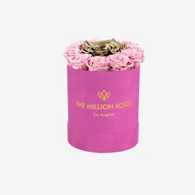 Basic Hot Pink Suede Box | Light Pink & Gold Mini Roses