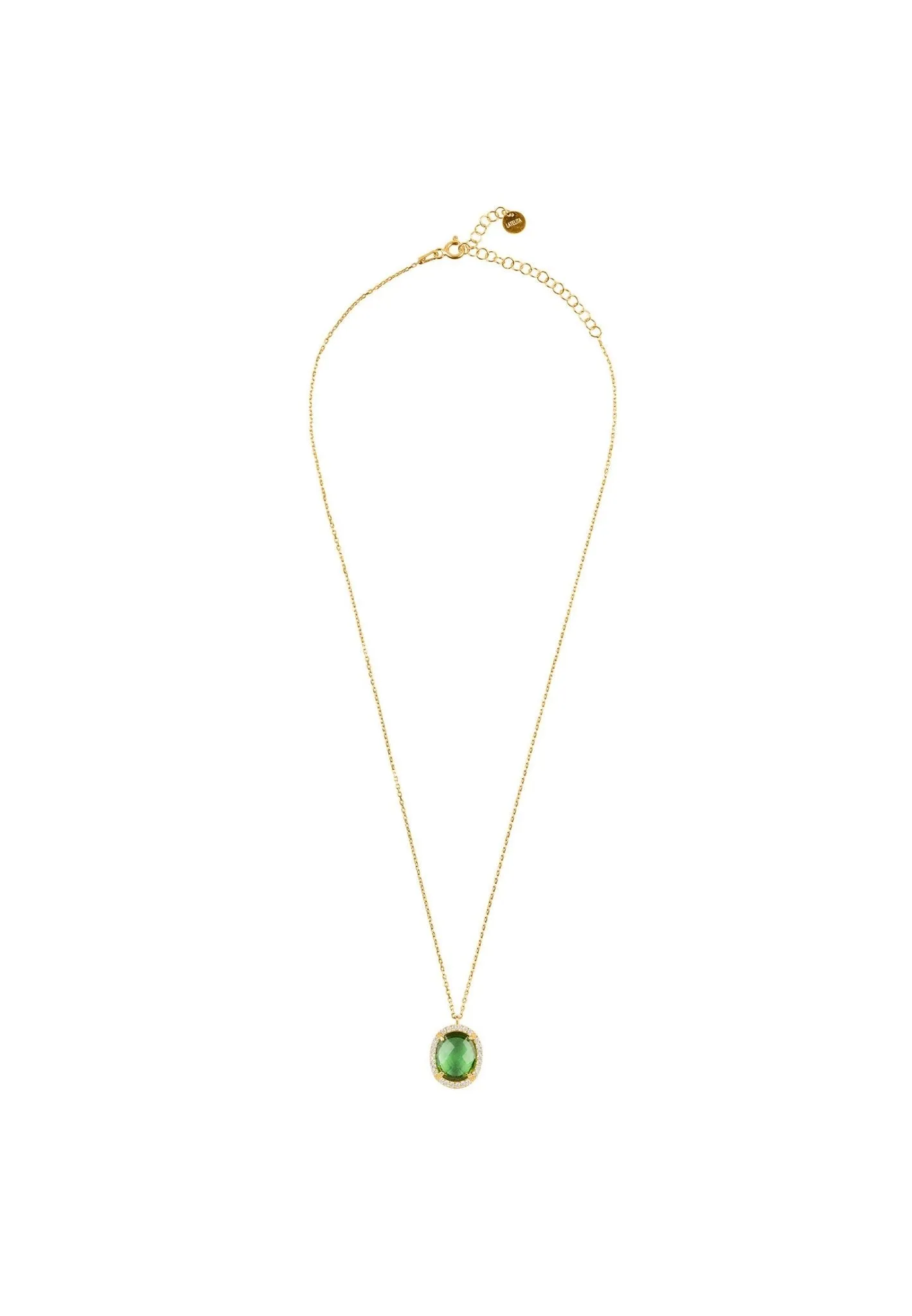 Beatrice Oval Gemstone Pendant Necklace Gold Green Amethyst