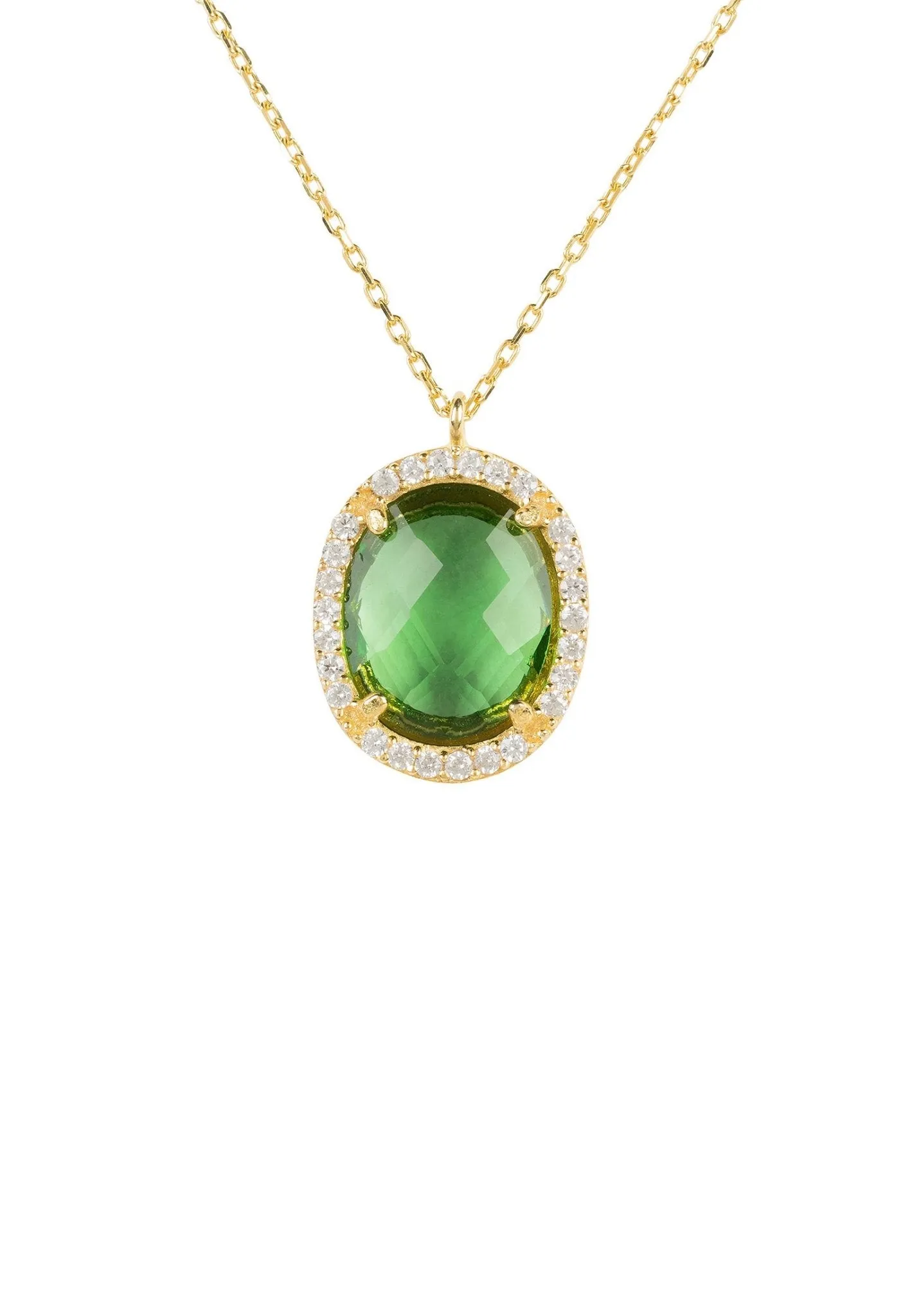 Beatrice Oval Gemstone Pendant Necklace Gold Green Amethyst