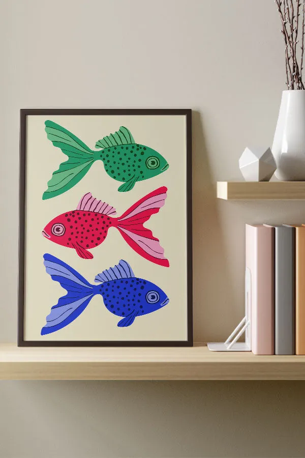 Bold Graphic Three Goldfish Giclée Art Print Poster (Off White)