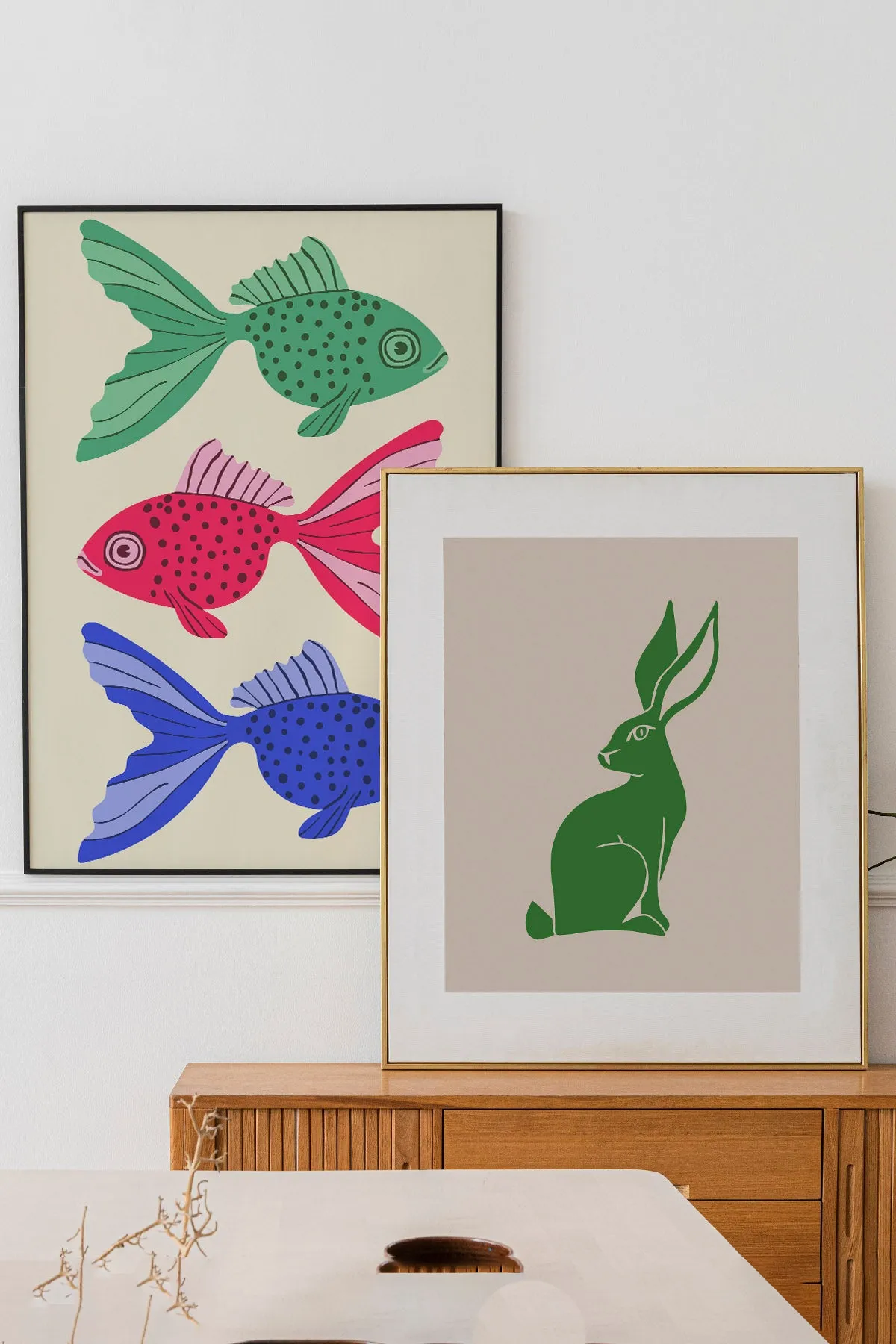 Bold Graphic Three Goldfish Giclée Art Print Poster (Off White)