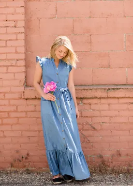 Button Front Denim Maxi Dress - FINAL SALE