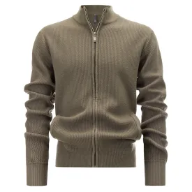 Cardigan Men's Sweater Zipper Solid Color Round Neck