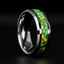 Citrus Green Opal Glowstone Ring on Tungsten