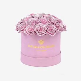 Classic Light Pink Suede Dome Box | Pink Gold Roses