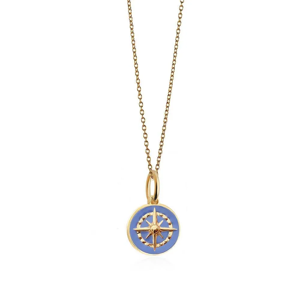 Compass Charm Light Blue Enamel, Gold Mini