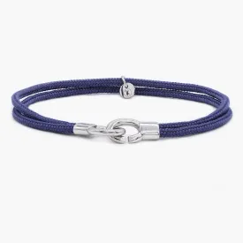 Double Sailing Cord Bracelet With Silver Lock (Navy)