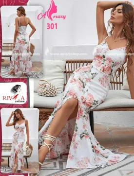 Floral Printed Long Backless  Day Gown 301