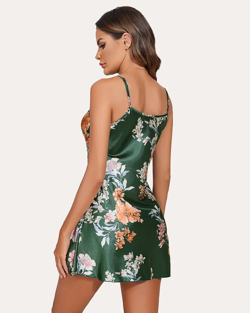 Floral Satin Dress Mini Slip Nightwear