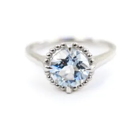 Genuine Aquamarine Engagement Ring - Round Aquamarine Compass Design Ring 14k Gold