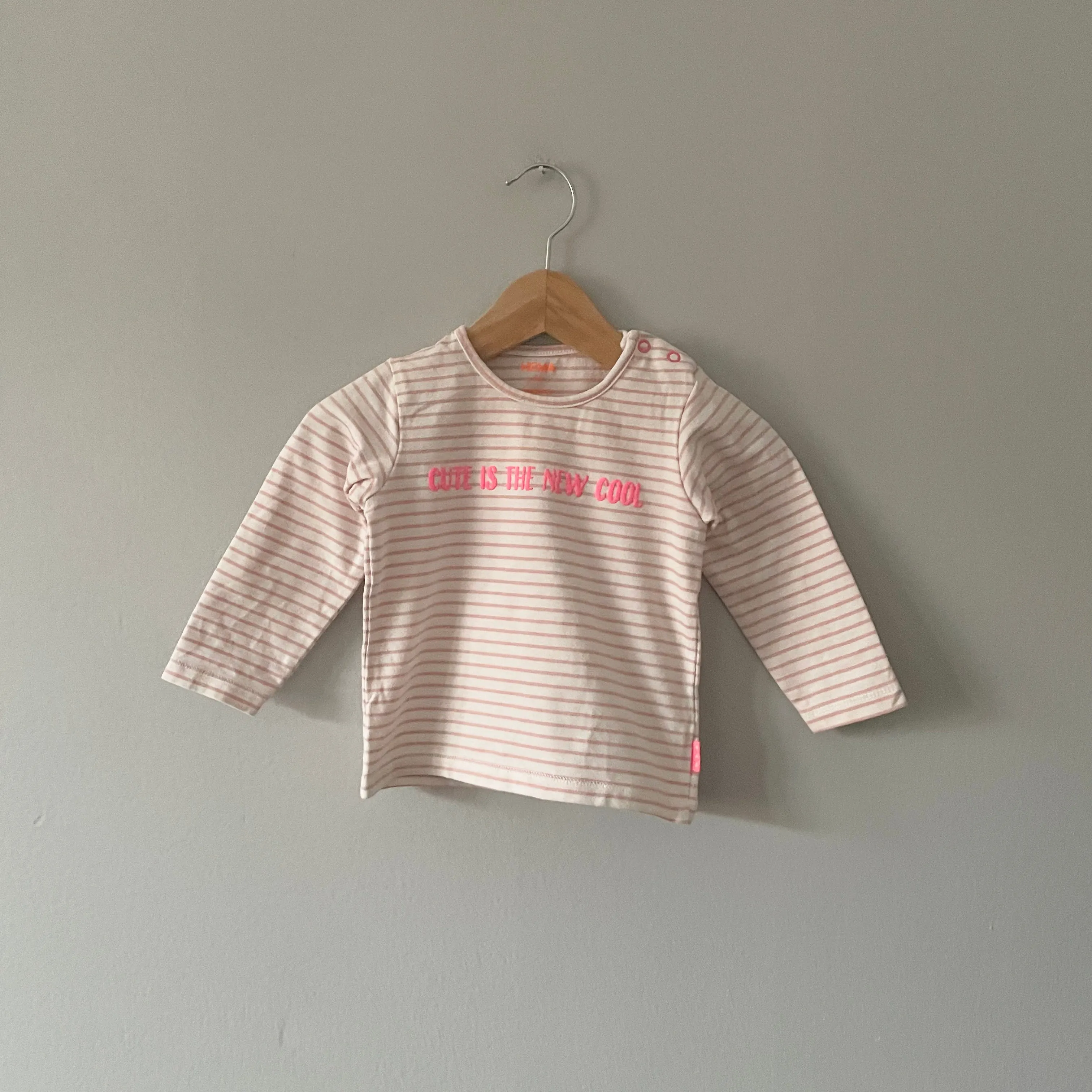 Hema / White x pink striped long sleeve / 68cm(3-6M)