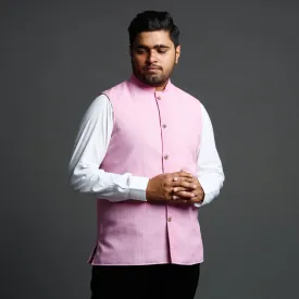 Light Pink - Running Stitch Pure Cotton Men Nehru Jacket 15