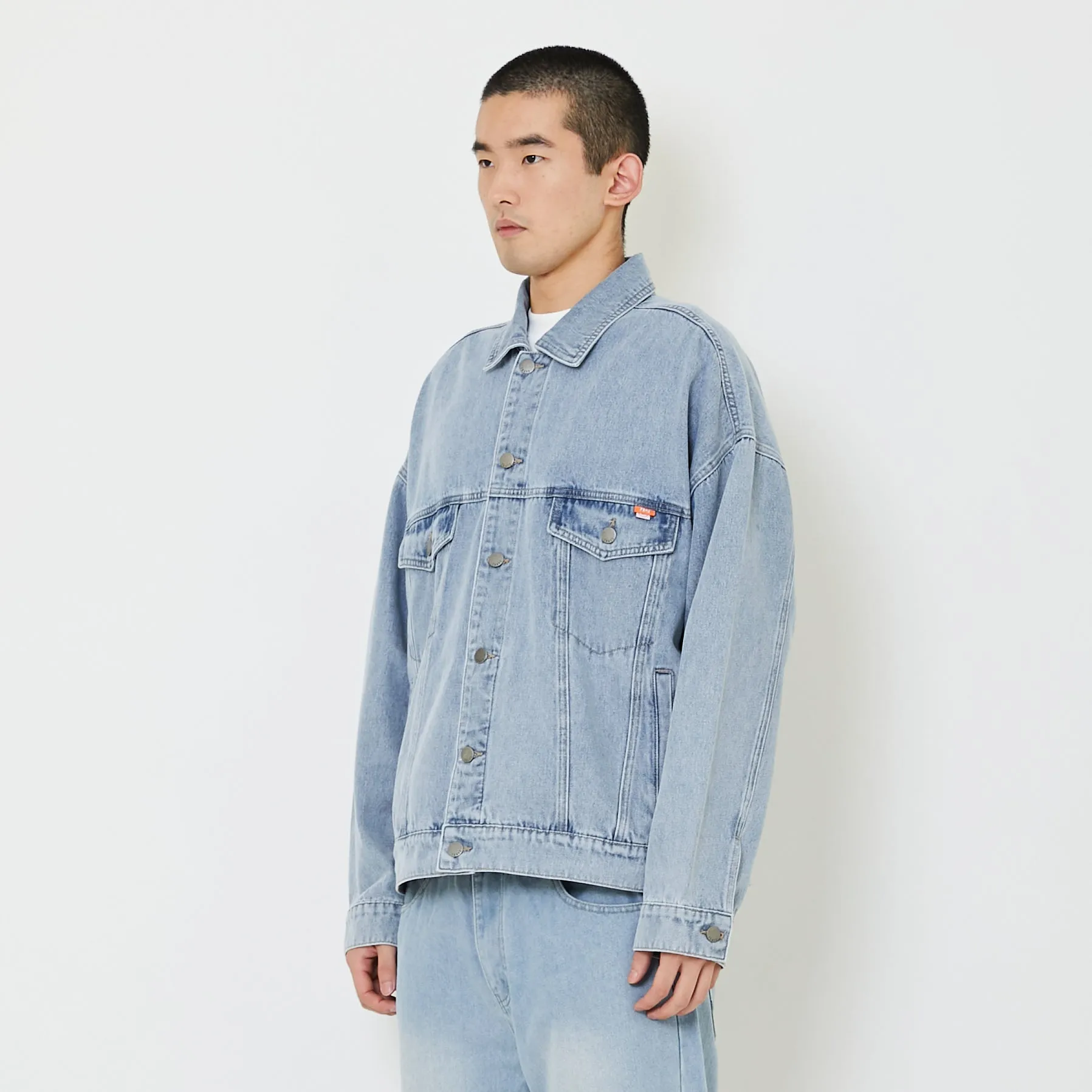 Men Oversized Denim Jacket - Light Blue - SM2408146A