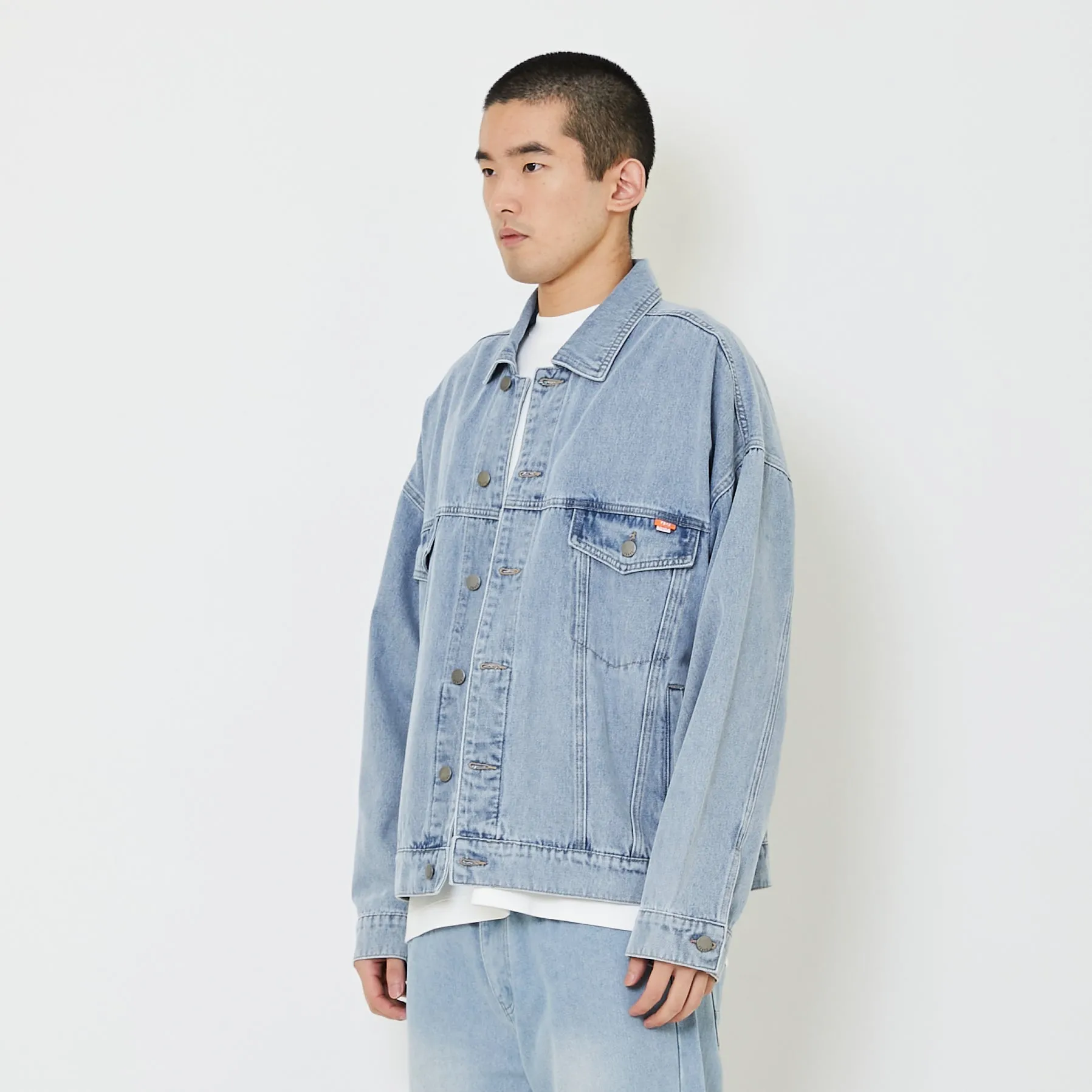 Men Oversized Denim Jacket - Light Blue - SM2408146A