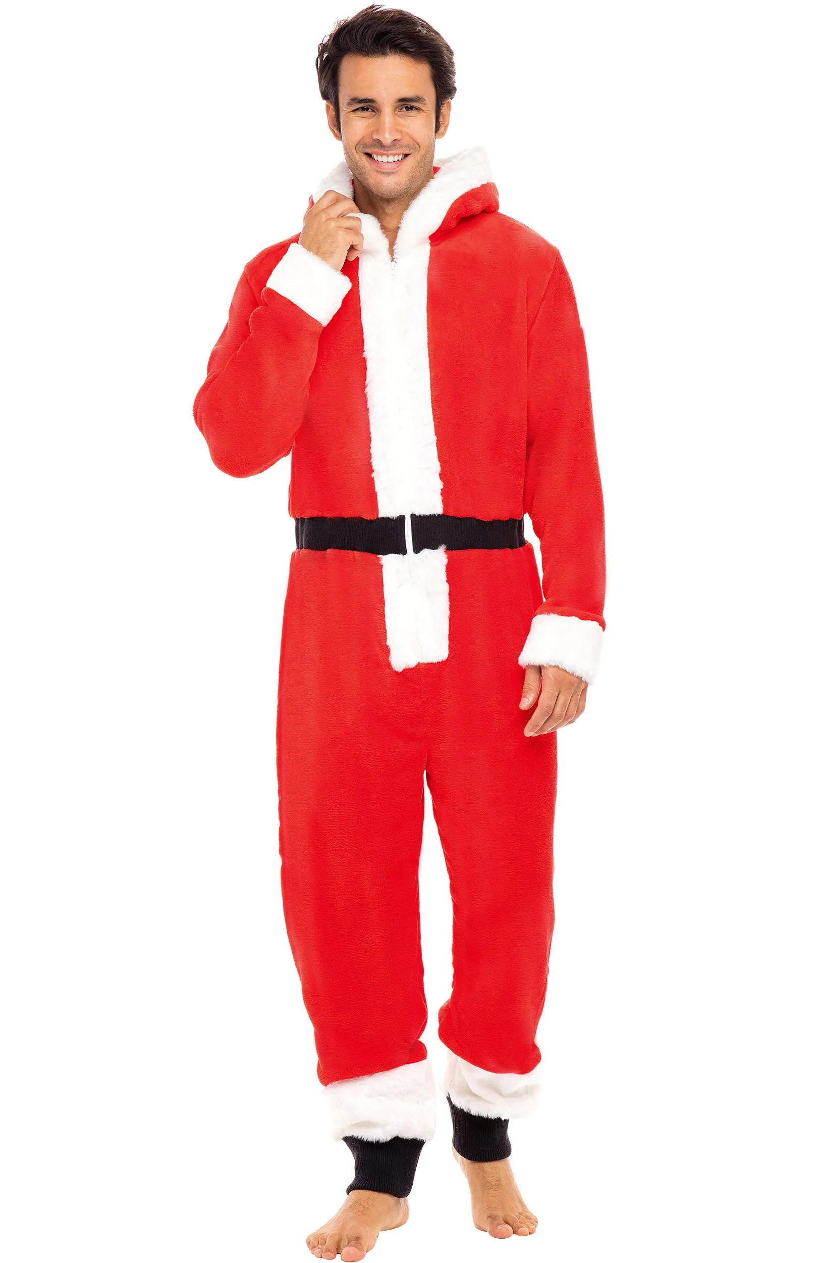 Men's Hooded Footed Adult Onesie Pajamas, Plush Winter PJs with Hood