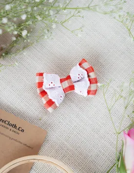 Red Check Lace Mini Bow for Infants | Hair Clip | Headband