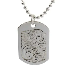 Scroll Design Silver Mens Dog Tag