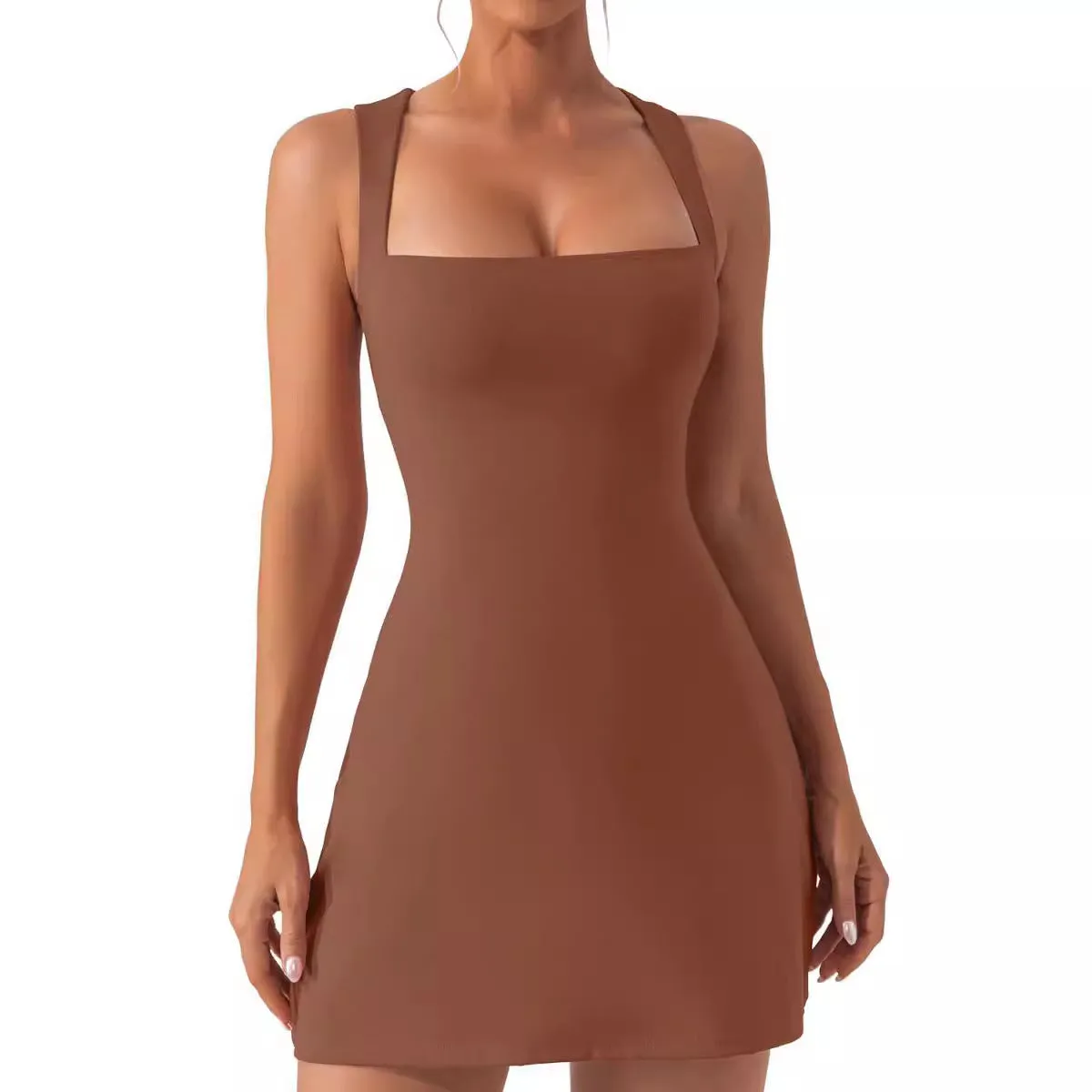 Solid Color Shoulder Strap Tight Dress