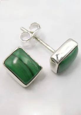 Solid Silver Malachite Oblong Stud Earrings