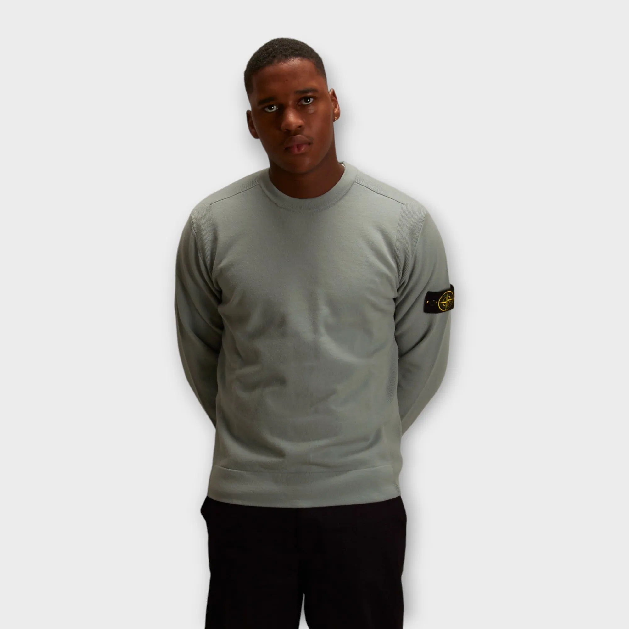 Stone Island 526A1 Uld Crewneck I Lys Grøn